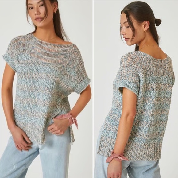 Anthropologie Pilcro Short Sleeve Sweater Tunic 3X open knit beachy linen pastel - Picture 1 of 14